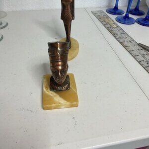 Vintage Cast Copper Egyptian Queen Nefertiti Bust Yellow Marble Base Paperweight
